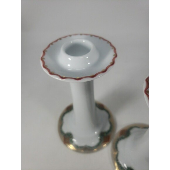 Vintage Royal Copenhagen Christmas Joy Candlesticks 503 Holly Garland Gold Trim - Picture 4 of 16